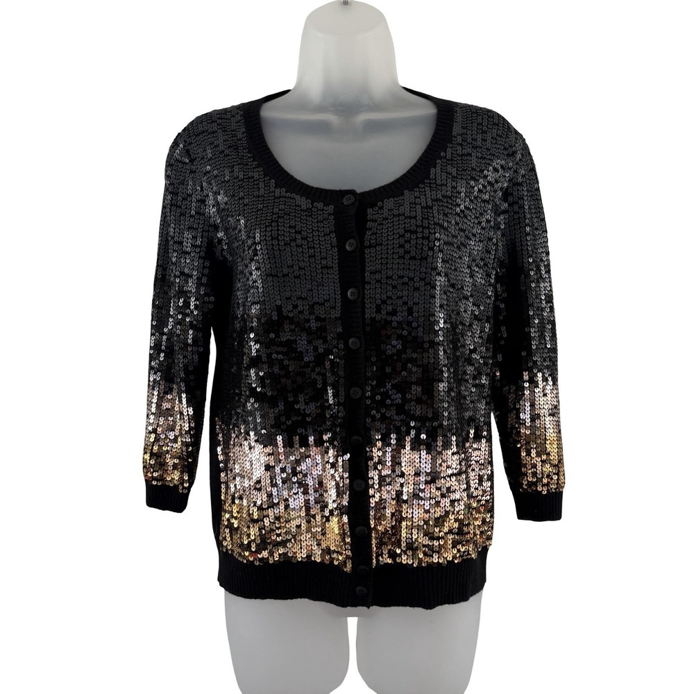 C By Bloomingdale's Cardigan Sweater‎ Womens M Black Sequin Ombre Party